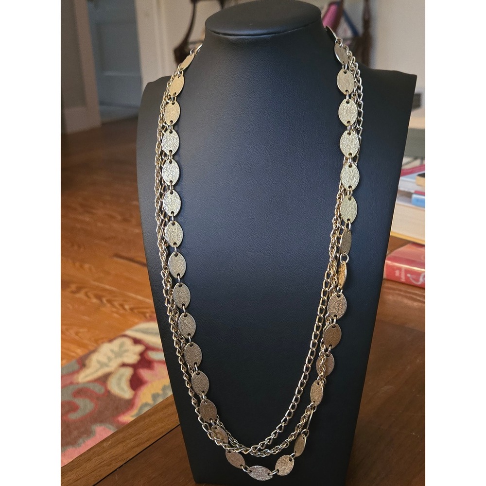 Multistrand Goldtone Layered Necklace Oval Discs Vintage Classic